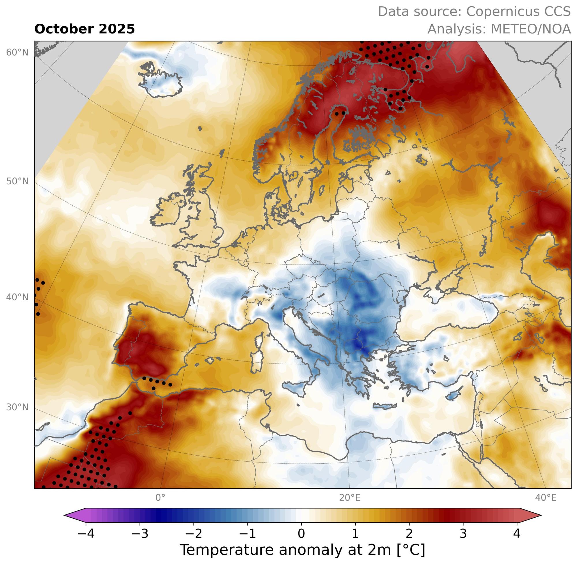 Anomalies in temperature at 2m in Europe September 2025.jpg